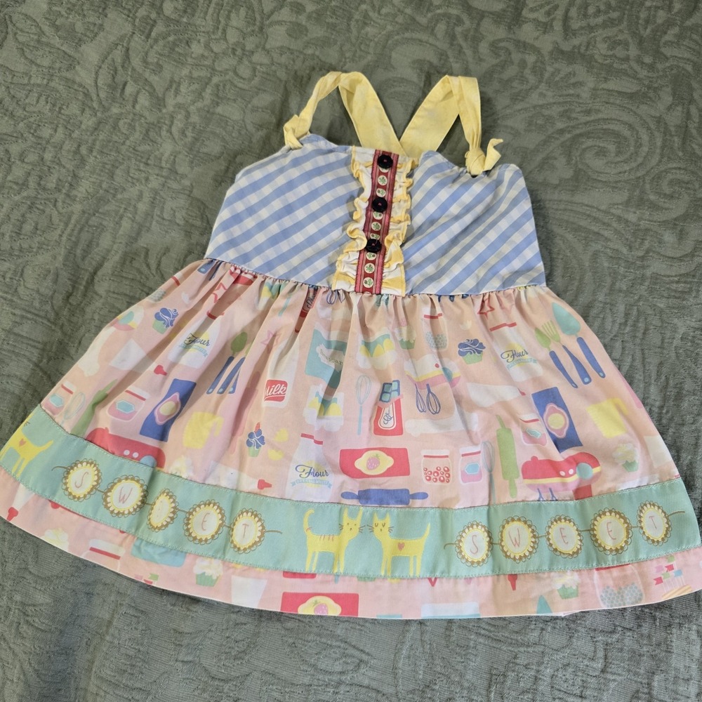 MATILDA JANE Hello Lovely In the Kitchen Blue Check Apron Knot Top Sz 4